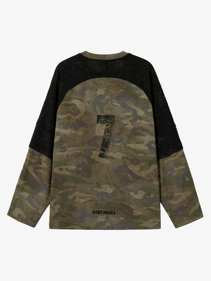 Camouflage Spliced Faux Two-Piece Long-sleeve T-shirt 