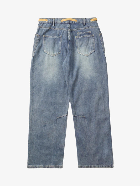 Thesupermade Drawstring Denim Patch Washed Jeans 