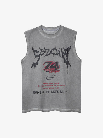 Retro Washed Letter Print Vest 