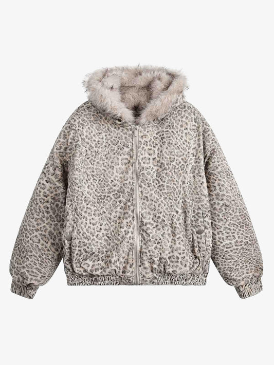 Cheetah Print Mink Fur Hooded Jacket - 2270 