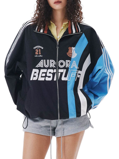 Retro Contrast Color Stitching Jersey Jacket 