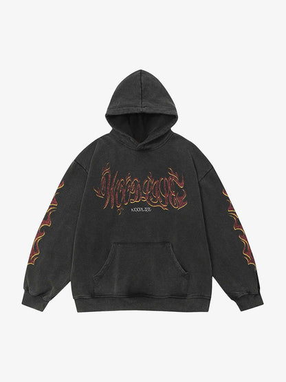 Thesupermade Flame Letter Washed Hooded Sweatshirt - 2216 