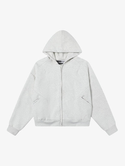 Retro Plaid Lining Zip Up Hooded Sweatshirt 