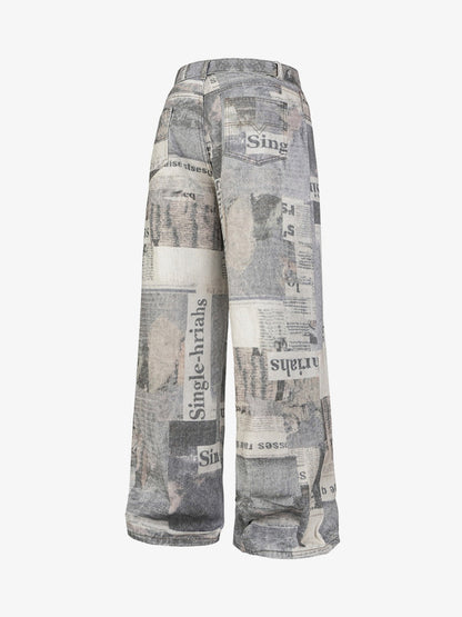 Graffiti Newspaper Baggy Jeans - 2404 
