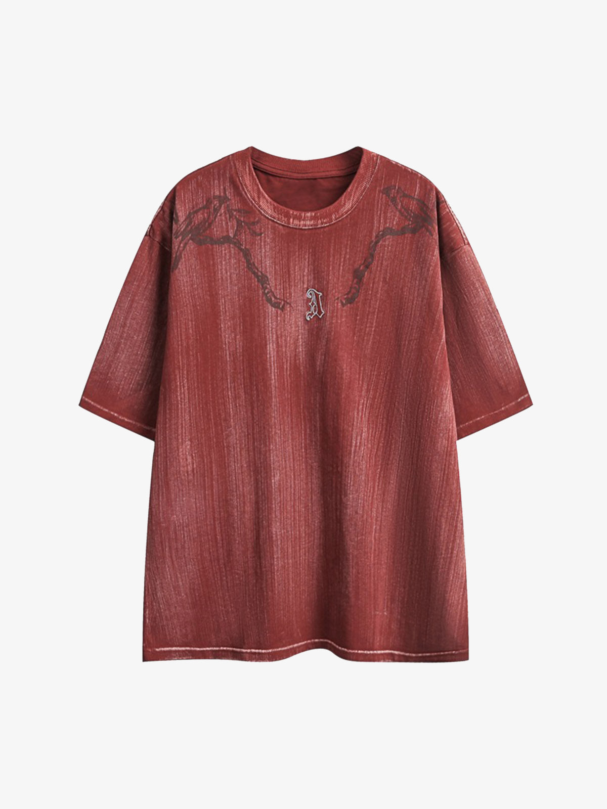 Distressed Embroidered Letter T-Shirt 