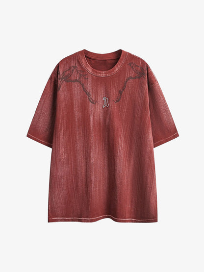 Distressed Embroidered Letter T-Shirt 