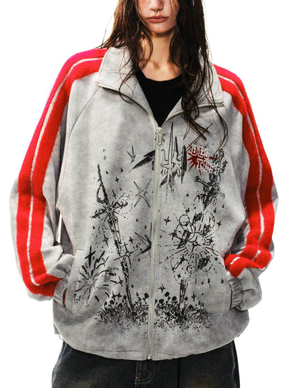 Wasteland Patchwork Graffiti Zip Up Jacket 