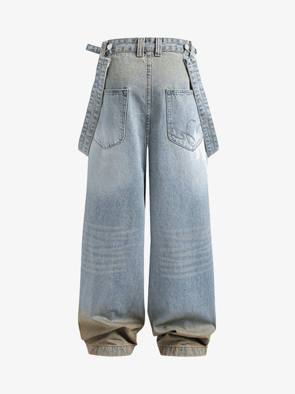 Distressed Washed Detachable Jeans 