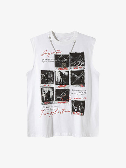 Graphic Rock Singer Print Metal Tag Vest 