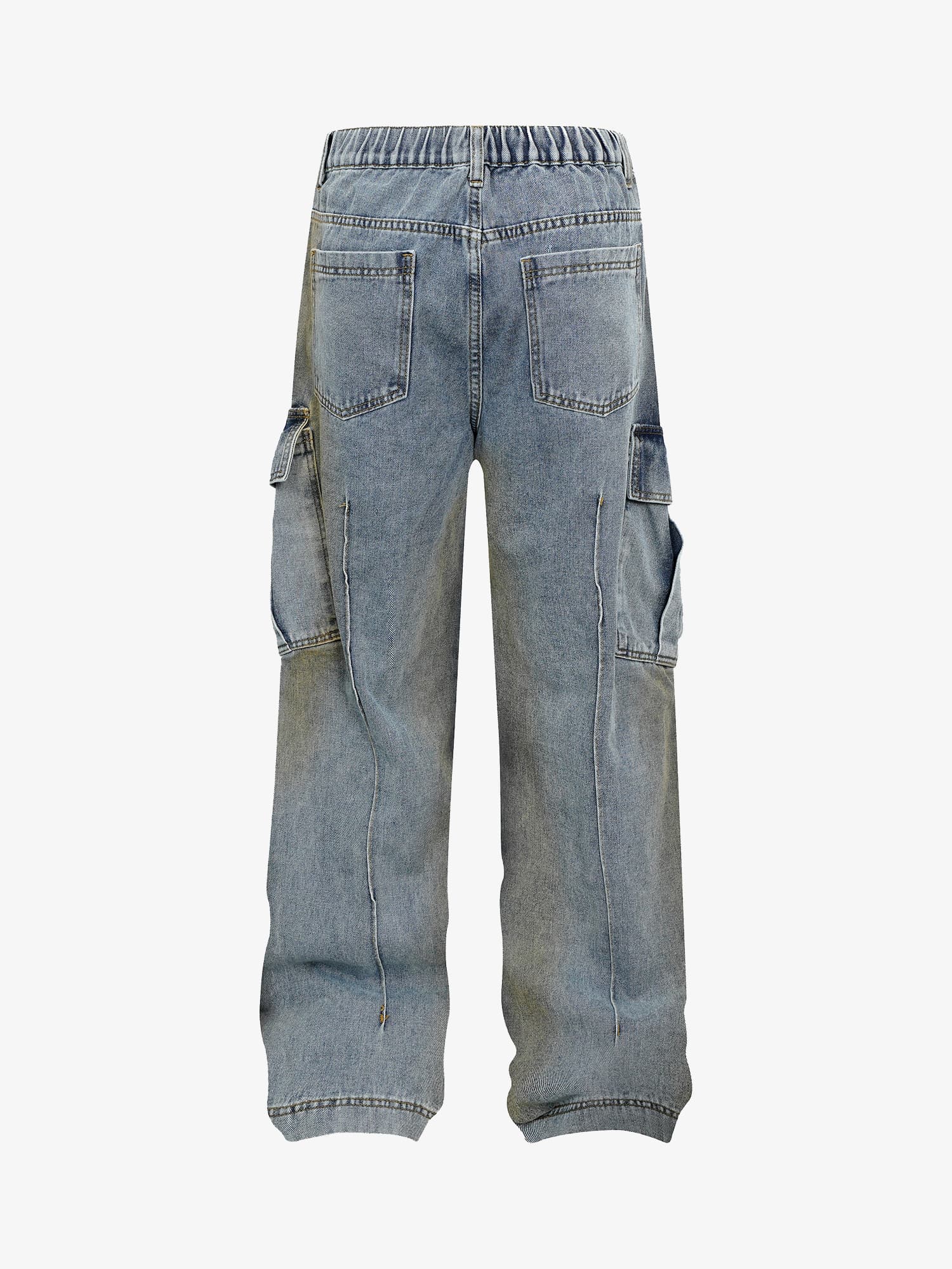 Washed Distressed Pleated Cargo Jeans 