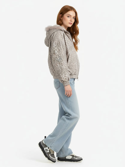 Cotton Cheetah Print Mink Fur Hooded Jacket - 2270