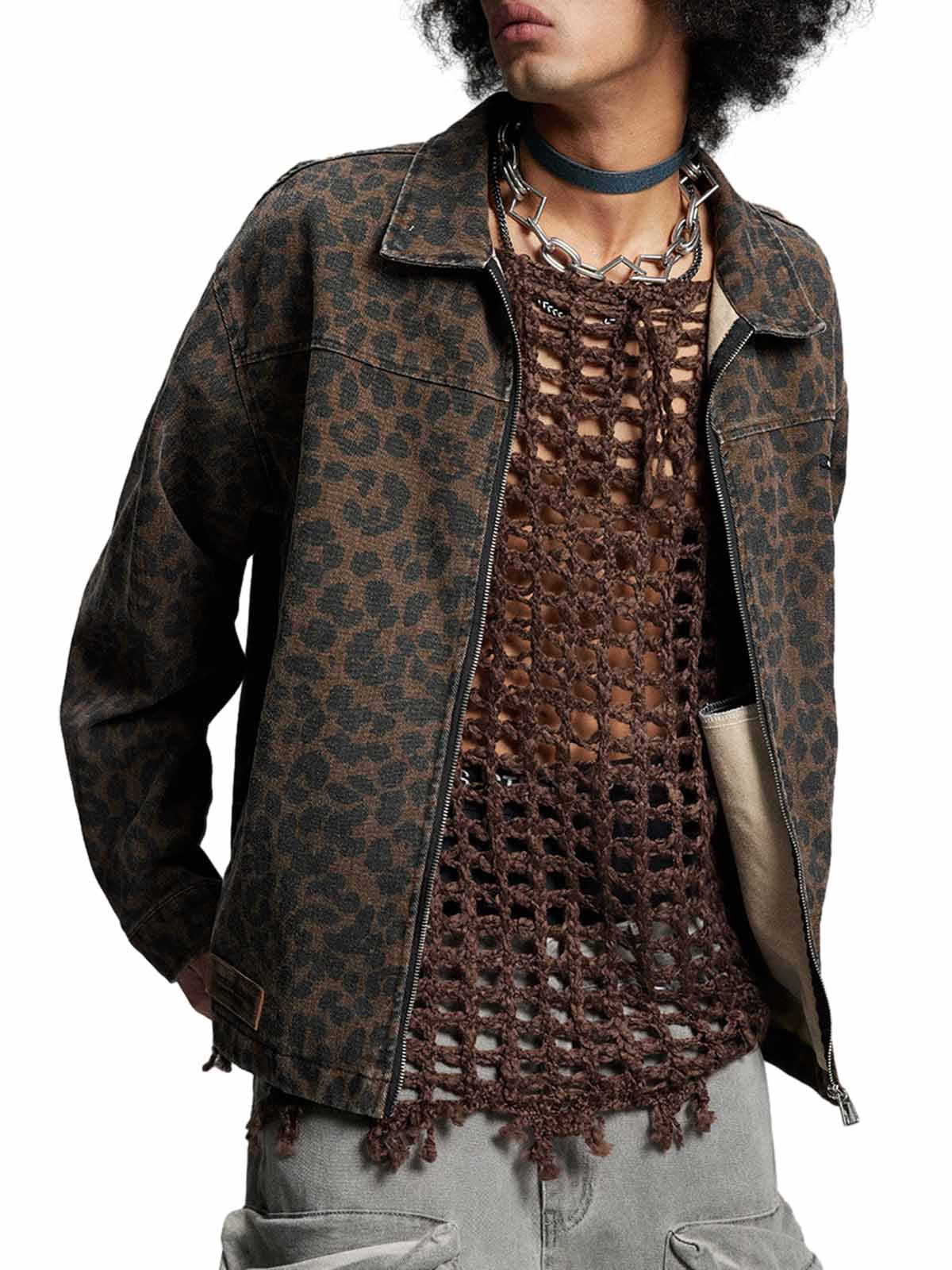 Vintage Washed Cheetah Denim Jacket 