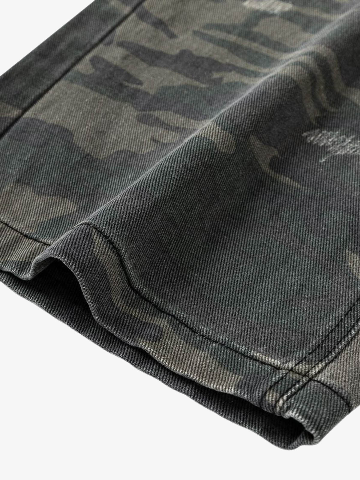 Washed Distressed Stitching Camouflage Straight Jeans 