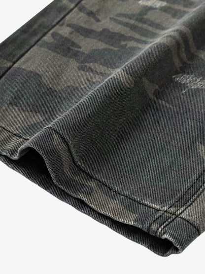 Washed Distressed Stitching Camouflage Straight Jeans 