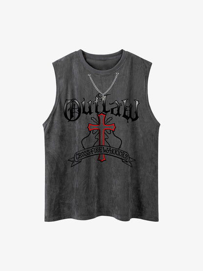 Thesupermade Cross Chain Suede Street Rap Sleeveless Vest 