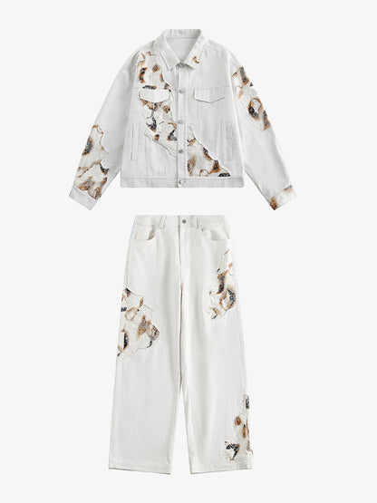 Thesupermade American Retro Lace Patchwork Denim Jacket 