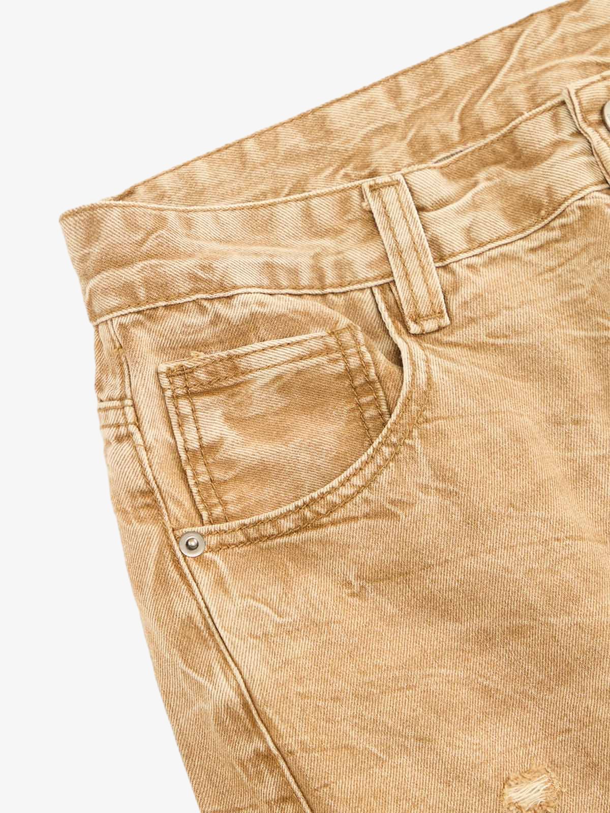 Vintage Washed Distressed Straight Jeans 