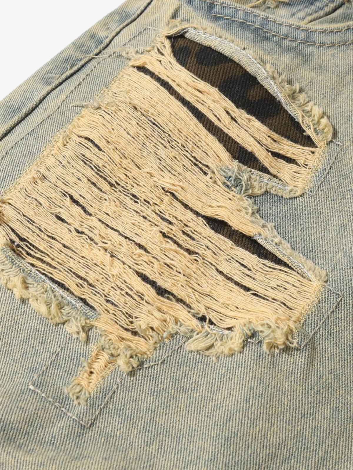 Distressed Raw Edge Patch Jeans 