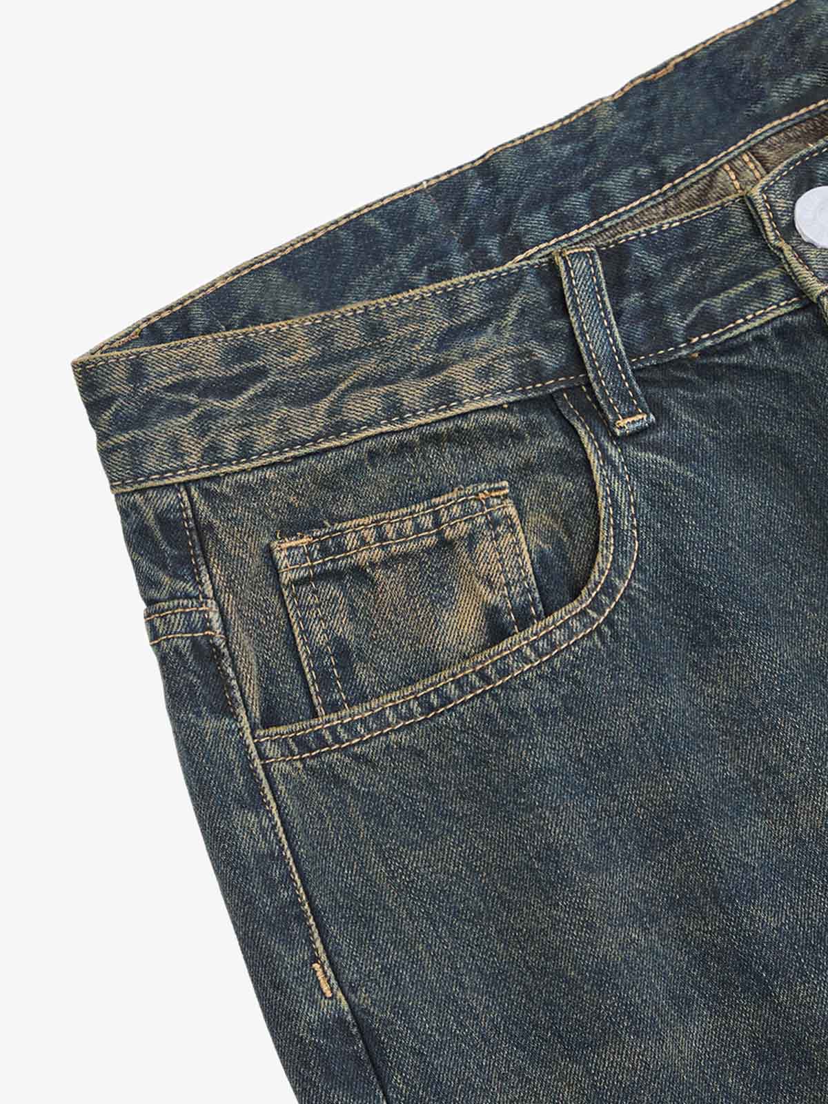 Washed Distressed 'Who Cares You' Print Straight Jeans - 2367 