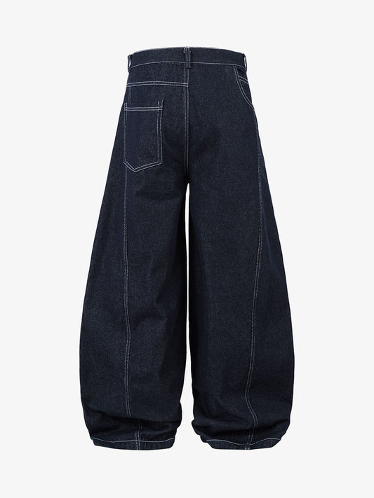 Deconstructed Contrast Stitching Barrel Jeans - 2326 