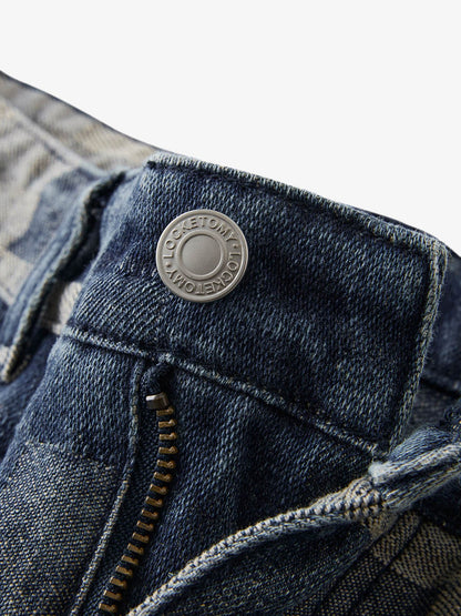 Thesupermade Checkerboard Jacquard Wide Leg Jeans - 2193 