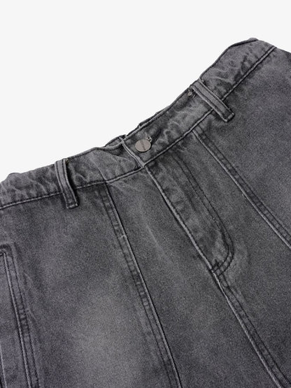Washed Distressed Multi-Pocket Cargo Jeans 