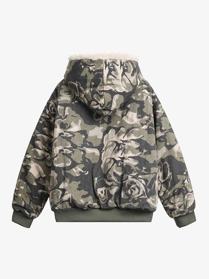 Thesupermade Camouflage Fur Hooded Jacket - 2353 