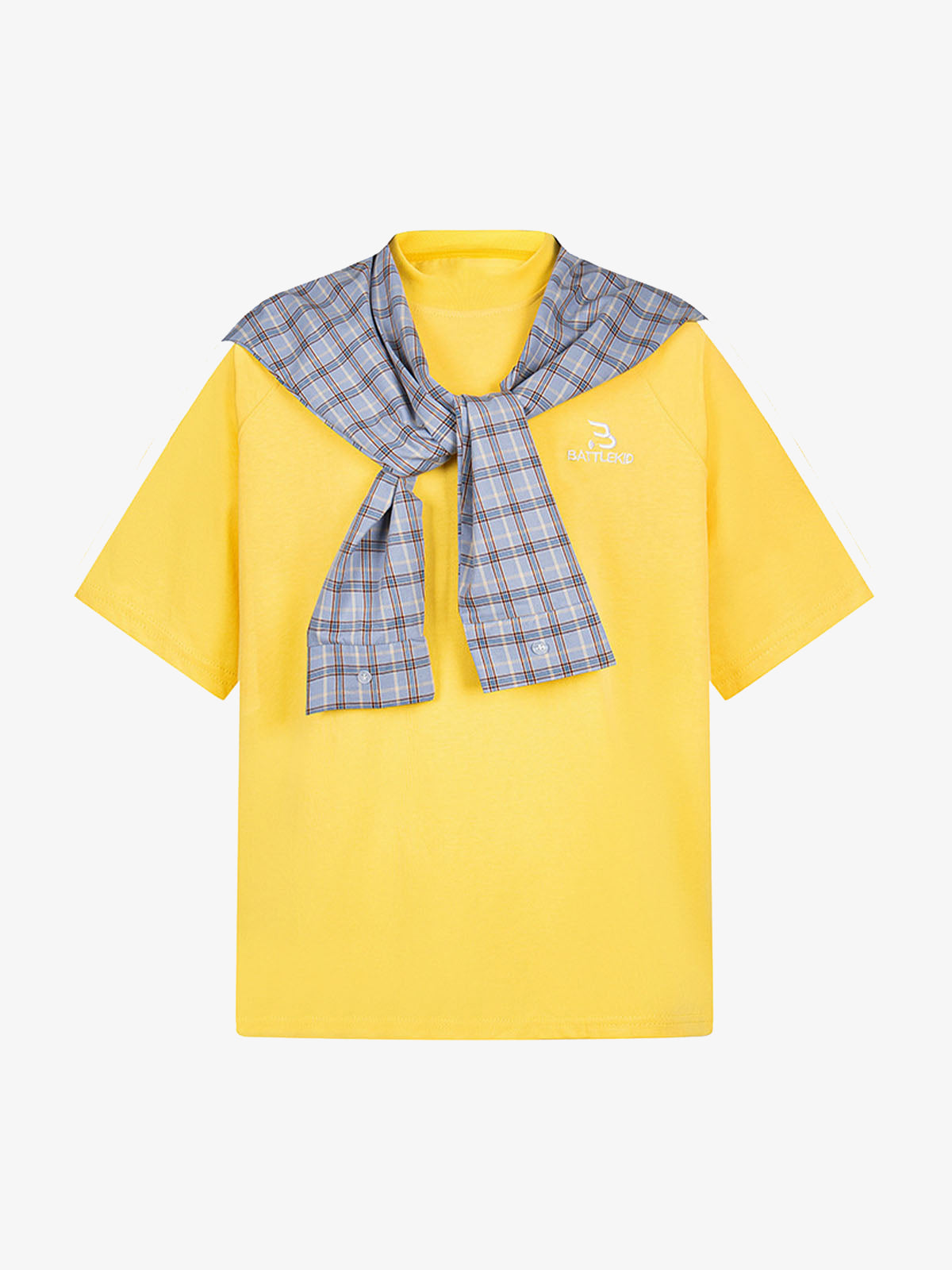 Plaid Patch Knotted Scarf T-Shirt 