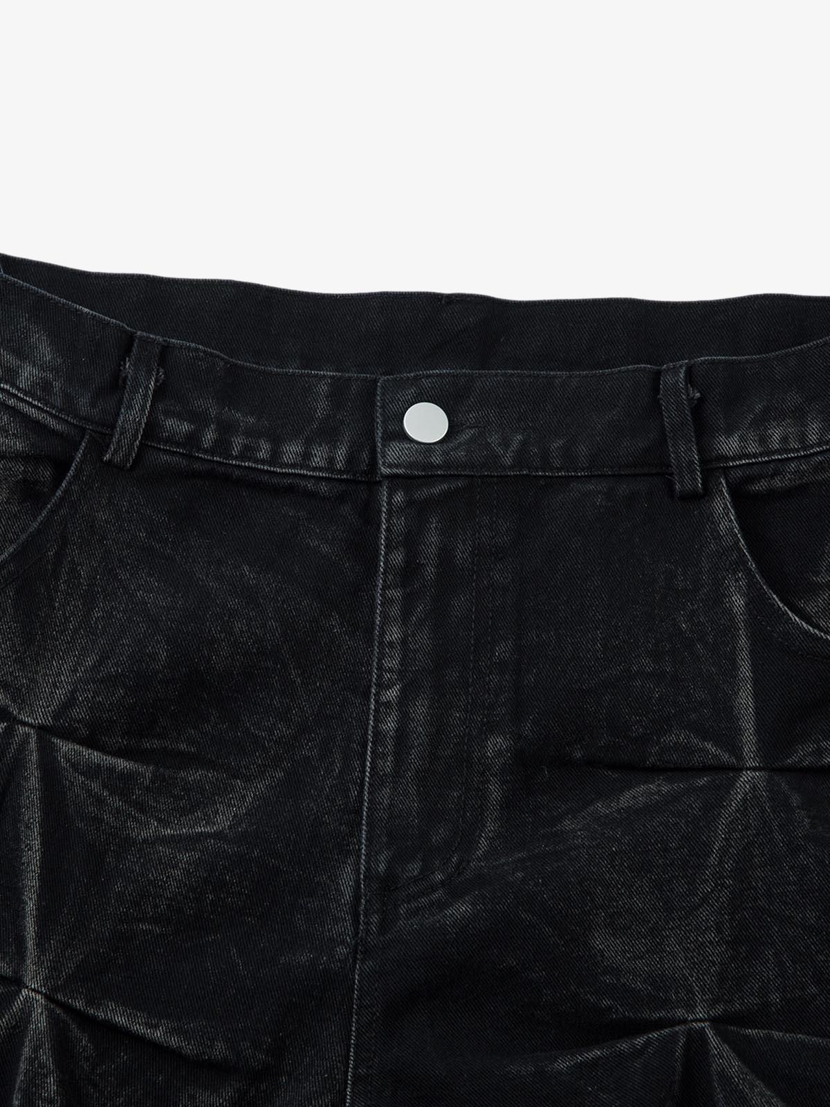 Heavy Washed Distressed Pleated Baggy Jeans - 2282 