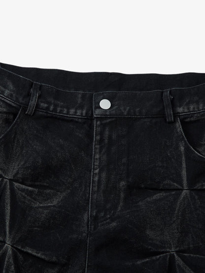 Heavy Washed Distressed Pleated Baggy Jeans - 2282 