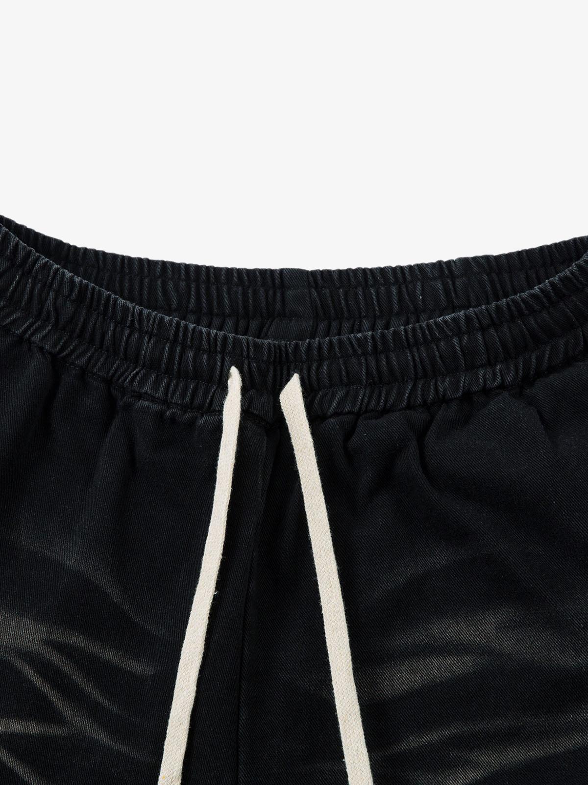 Washed Multi Pocket Drawstring Cargo Jeans 