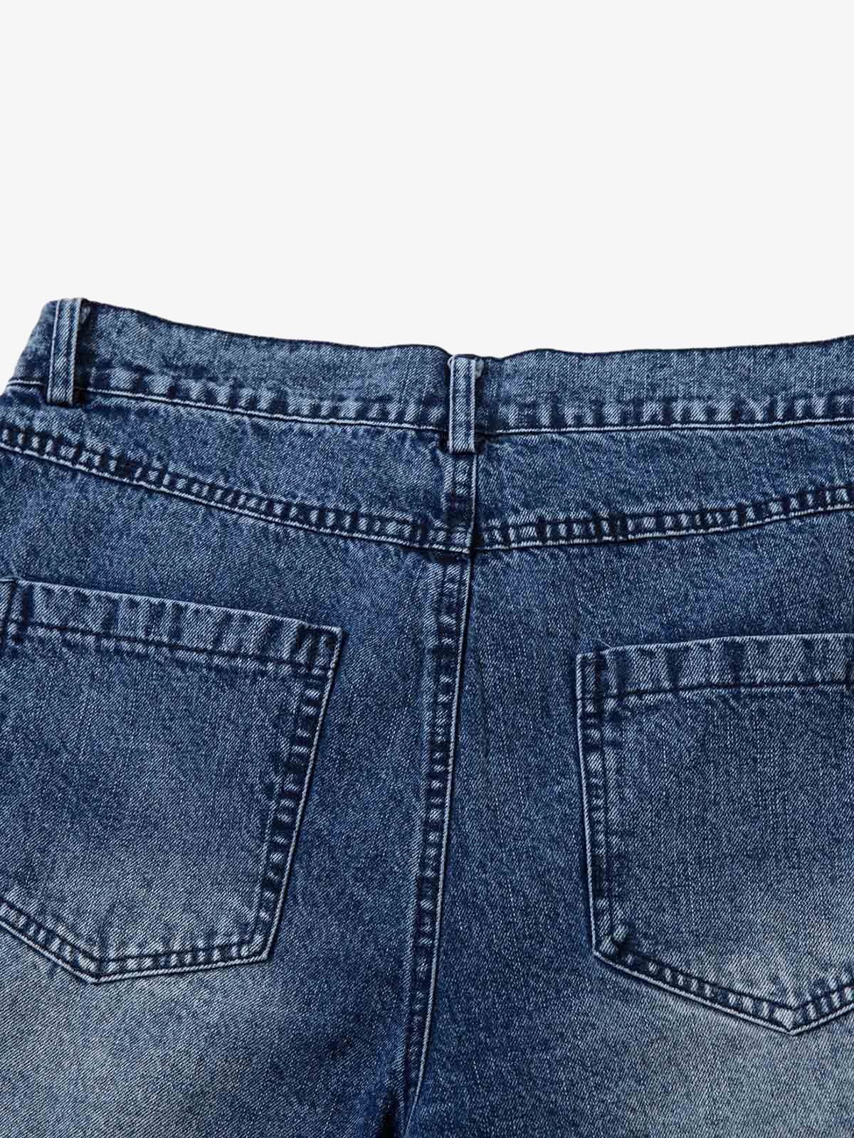 Washed  Print Straight Jeans 