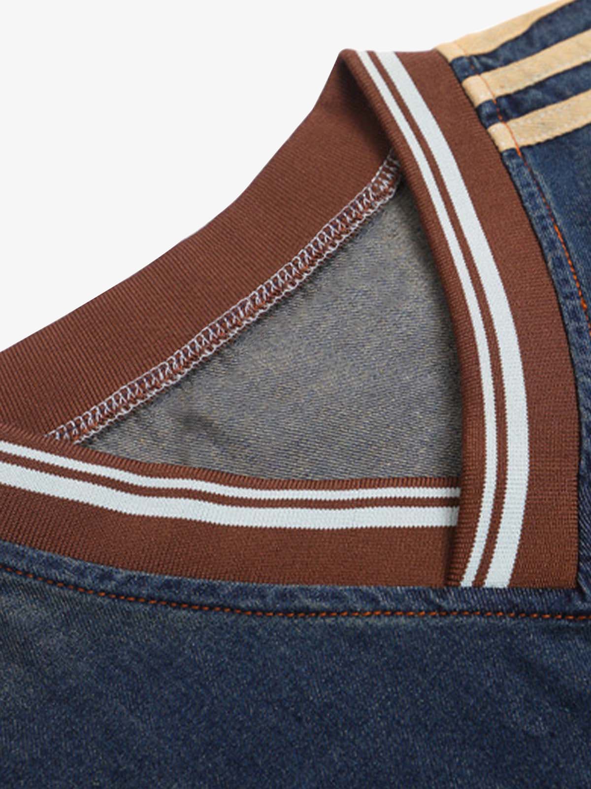 Vintage Distressed Washed Gradient Denim T-shirt 