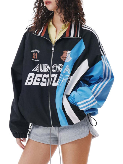 Retro Contrast Color Stitching Jersey Jacket 