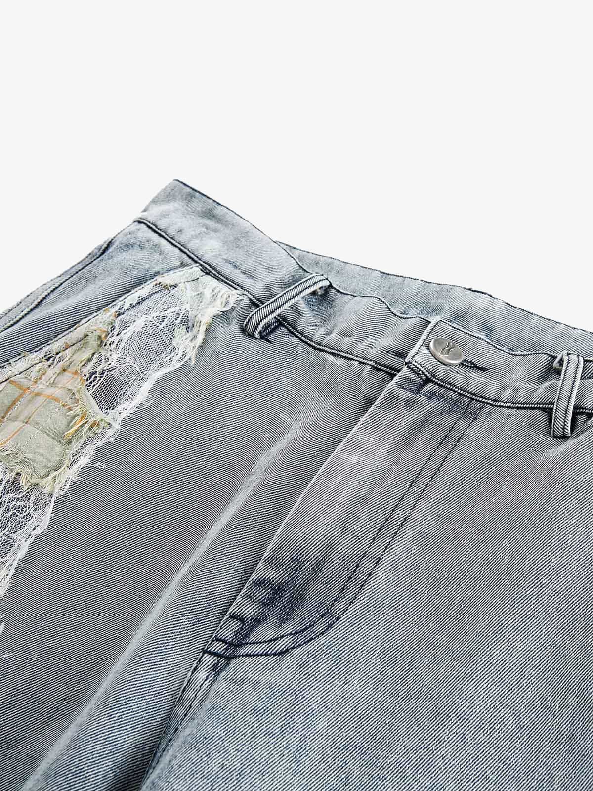 Ripped Lace Patchwork Straight Jeans 