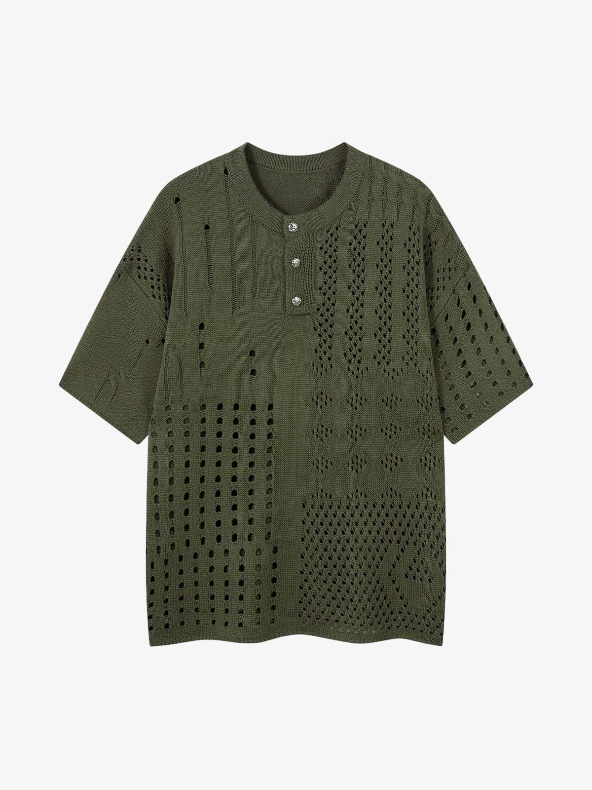 Openwork Knit Short-Sleeve Sweater 