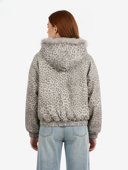 Cotton Cheetah Print Mink Fur Hooded Jacket - 2270