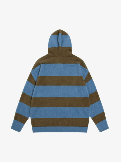 Thesupermade Hooded Striped Knit Sweater 