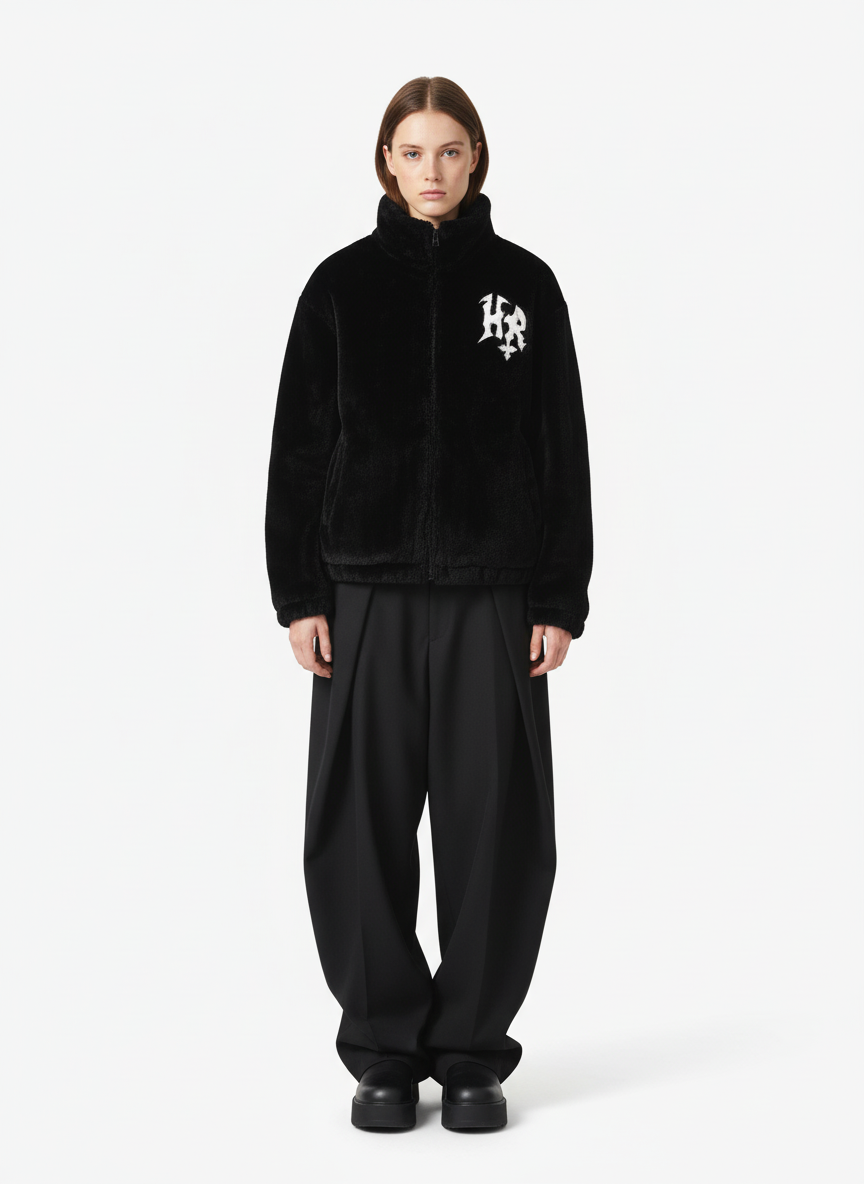 Thesupermade Hip-hop Letter Stand Collar Fur Jacket - 1908