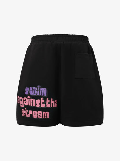 Graffiti Drawstring Cotton Shorts 