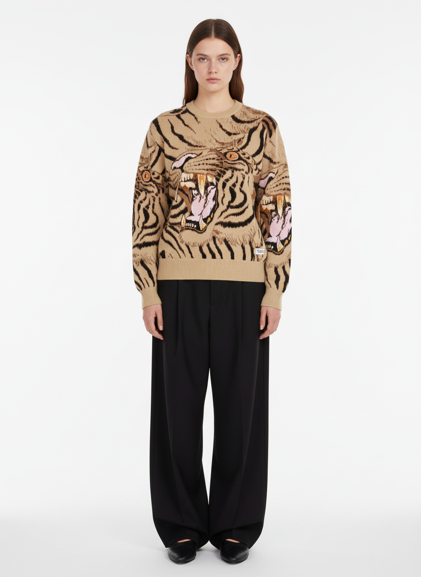 Tiger Crew Neck Knitted Sweater