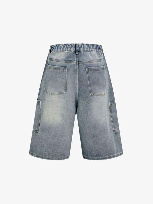 Washed Distressed Raw Edge Denim Jorts 