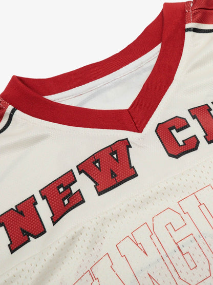 Patchwork Mesh letter Print Jersey T-Shirt 