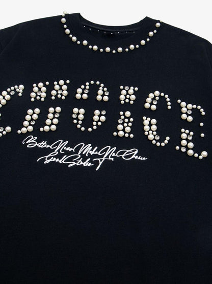 Elegant Pearl-Embellished Oversized T-Shirt 