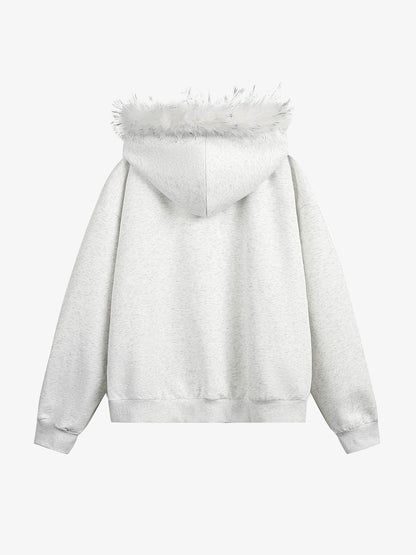 Fur Collar Stitching Cardigan Hoodie 