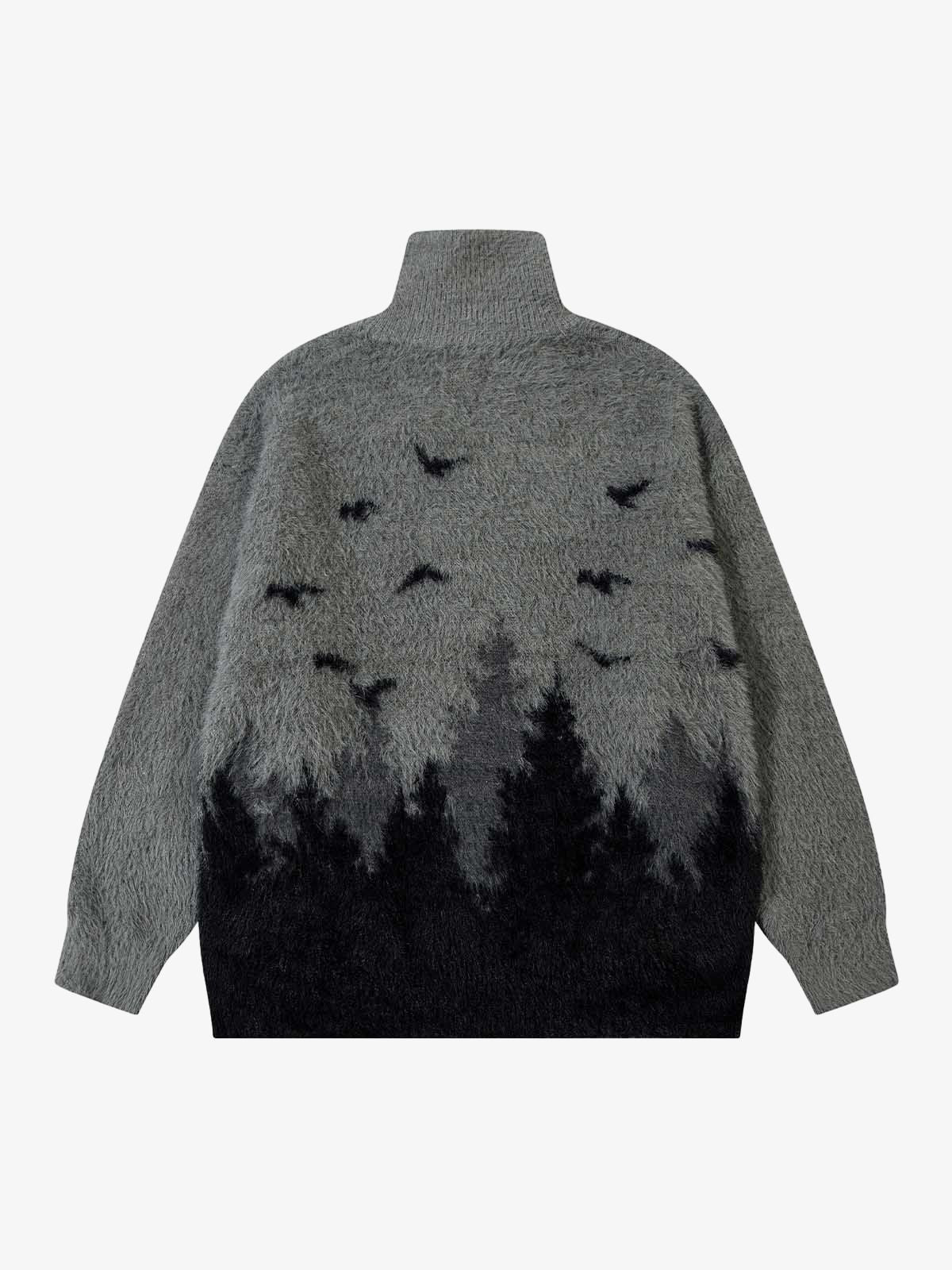 Thesupermade Faux Mink Fur Forest Bird High Collar Zipper Sweater 