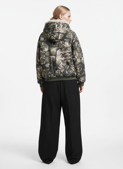 Thesupermade Camouflage Fur Hooded Jacket - 2353