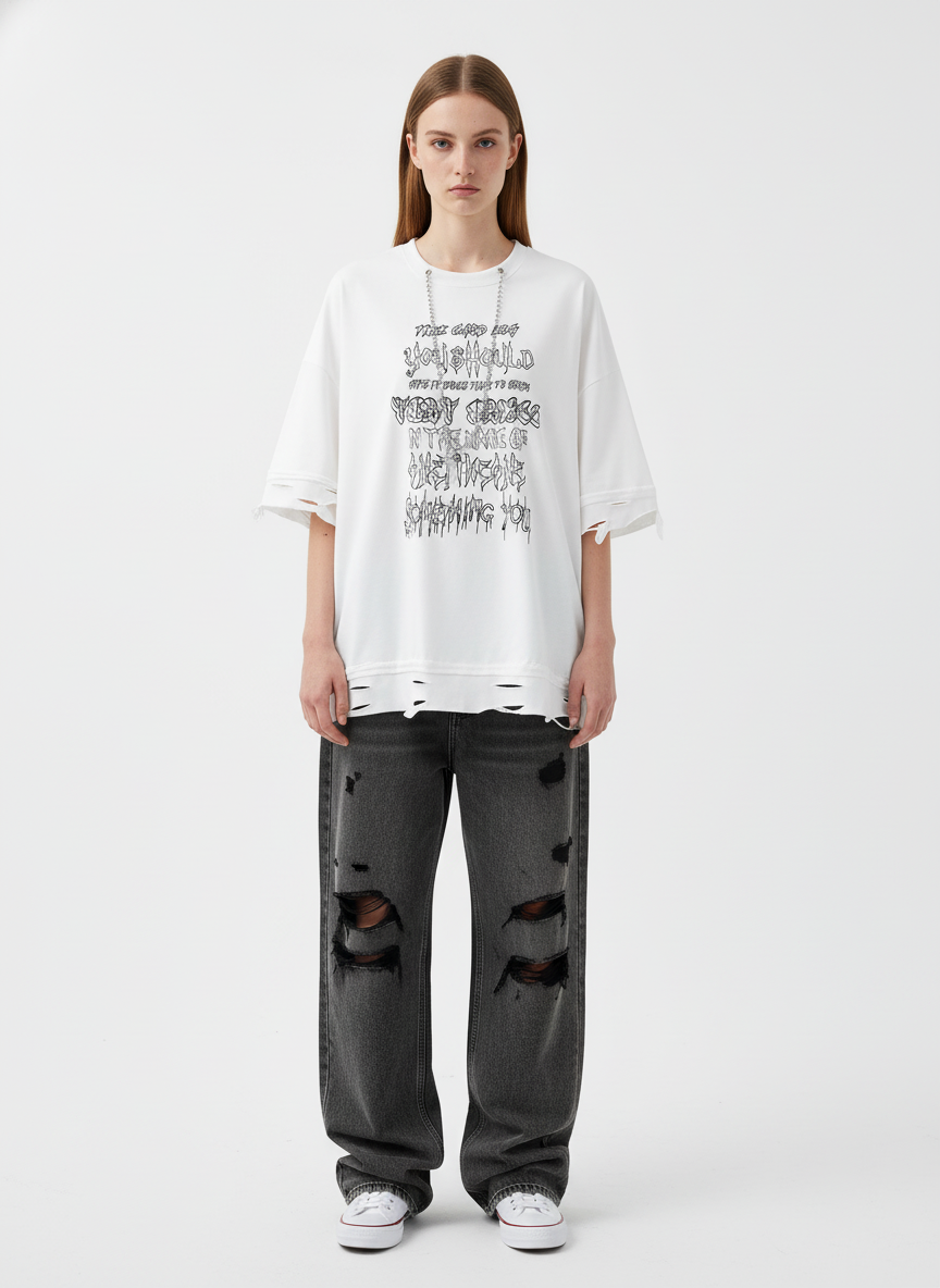 Thesupermade Chain Decorated Oversized T-Shirt - 2278
