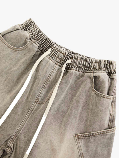 VINTAGE WASH DECONSTRUCTED DRAWSTRING DENIM SHORTS 