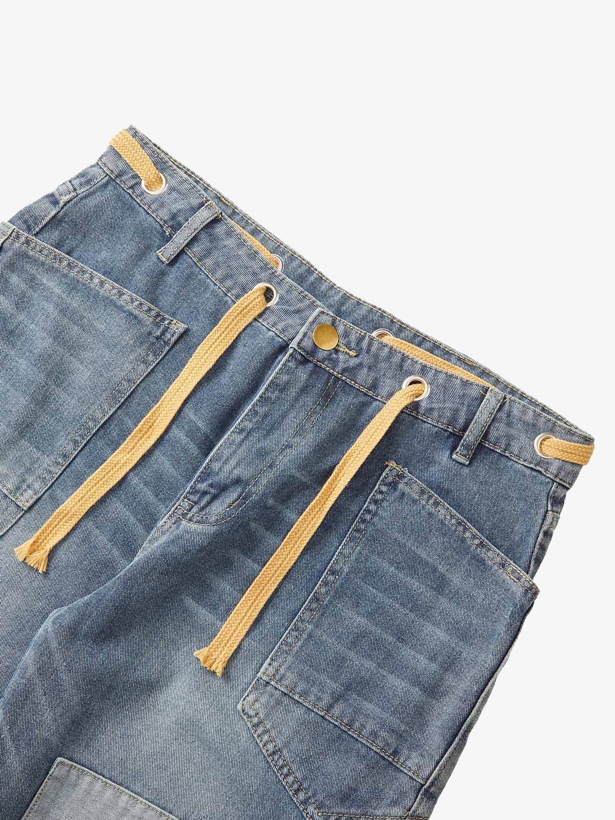 Thesupermade Drawstring Denim Patch Washed Jeans 